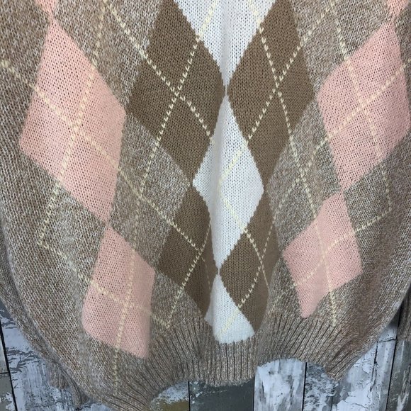 Vintage women sweater argyle medium collar International Stefano - Picture 3 of 7